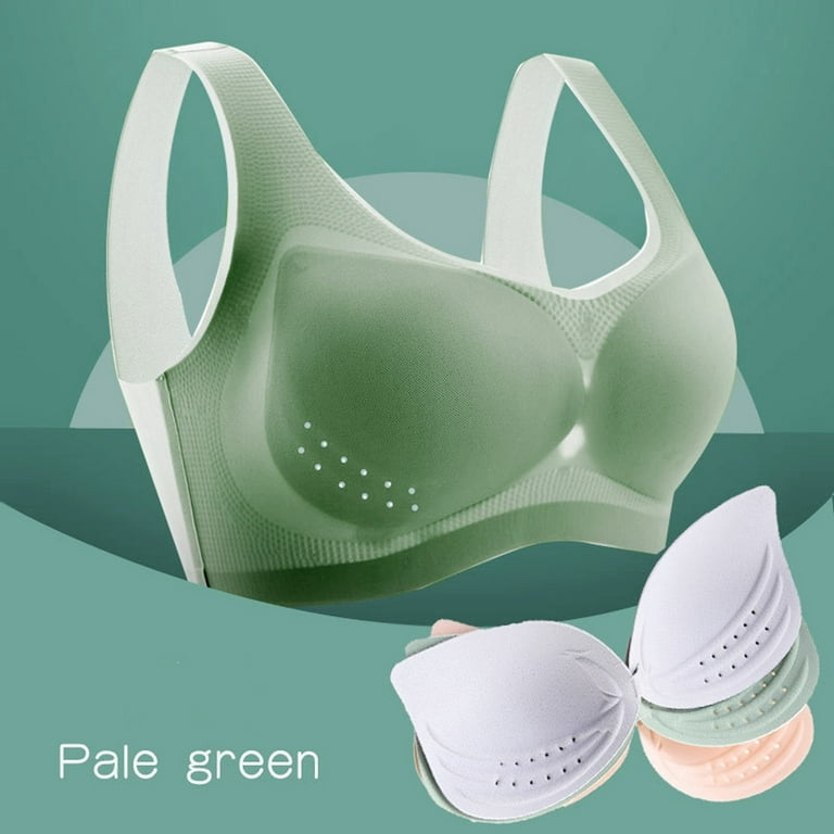 TQWQT Bras for Women Plus Size Plus Size Ice Silk Bra Seamless with  Removable Pads,Mint Green XXXL 