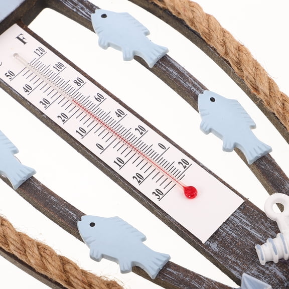 DRAFIDEEP Mediterranean Style Wood Fish Wall Thermometer with Sky Finish, Decorative Room Temperature Gauge