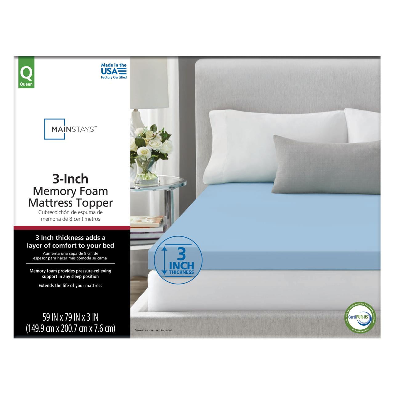 Mainstays 3 Memory Foam Mattress Topper Queen