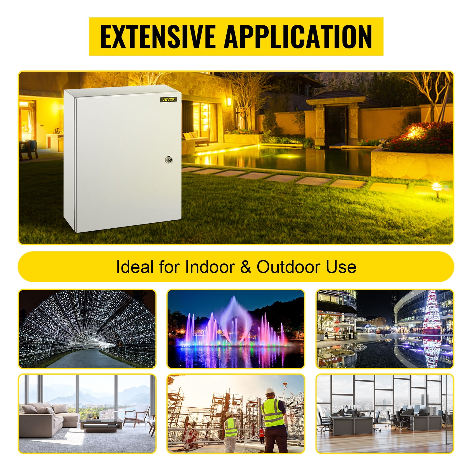 VEVOR Steel Electrical Box 20"x 16"x 6" Electrical Enclosure Box, Carbon Steel Hinged Junction Box, IP65 Weatherproof Metal Box Wall-Mounted Electronic Equipment Enclosure Box with Mounting Plate