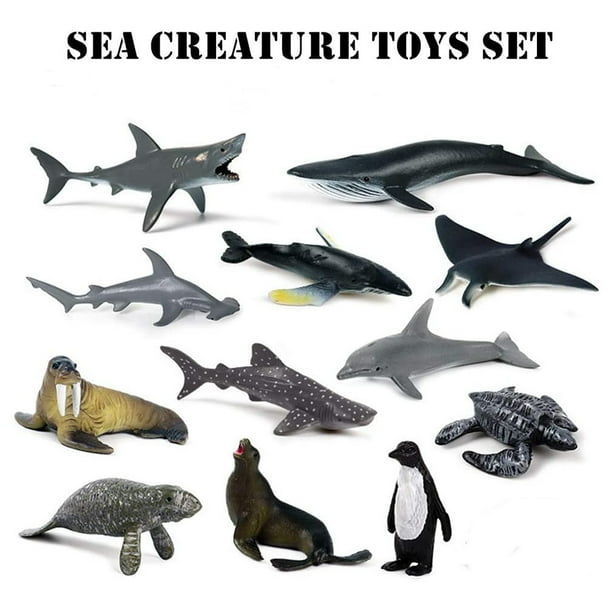 12 piezas/juego de figuras de animales marinos de juguete simulados, modelos de juguetes de baño marinos de plástico, juguete educativo para niños