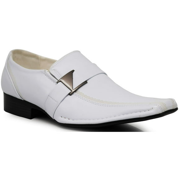 Enzo Romeo Stone Men's Dress Loafers Elastic Slip on with Buckle Fashion Shoes Runs Half Size Big (8.5 D(M) US, White)