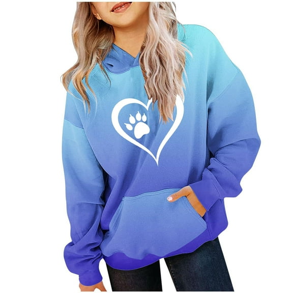 Atogsazn Oversized Hoodies for Children Kids Girl Gradient Printed Long Sleeve Hooded Sweatshirt Fall Winter Clothes 01-Blue 5-6 Years