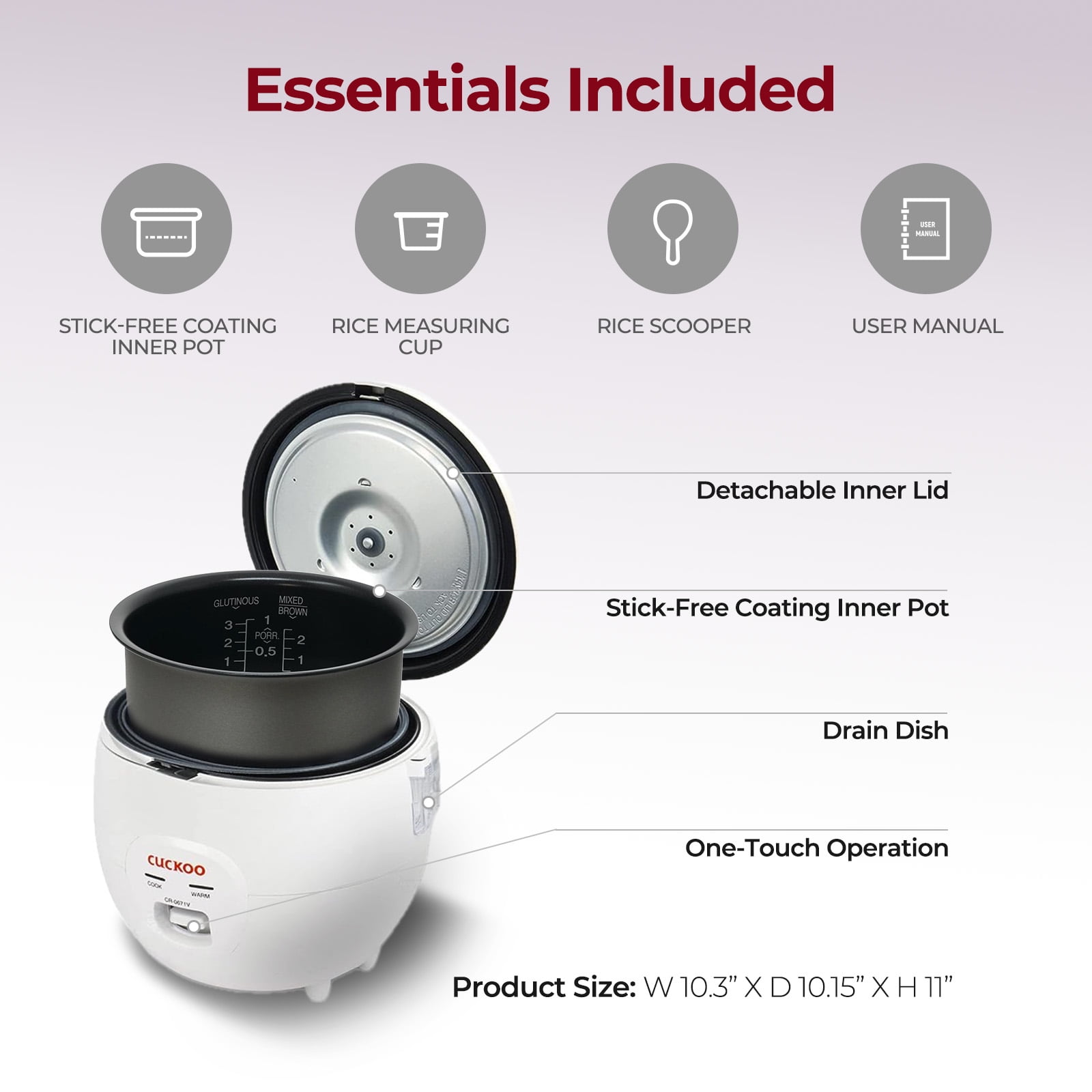 CUCKOO Basic Rice Cooker 6-Cup Uncooked / 12-Cup Cooked, Versatile Rice Maker with Non-Stick Inner Pot, Easy to Use, Auto Keep Warm, White/Purple (CR-0671V)
