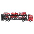 thumbnail image 1 of Camión Transportador De Coche De 32cm Para Niños Con 6 Coches Pequeños, Camión De Bomberos Extraíble Vívido, Transportador De Coche Para Coleccionar, 1 of 7
