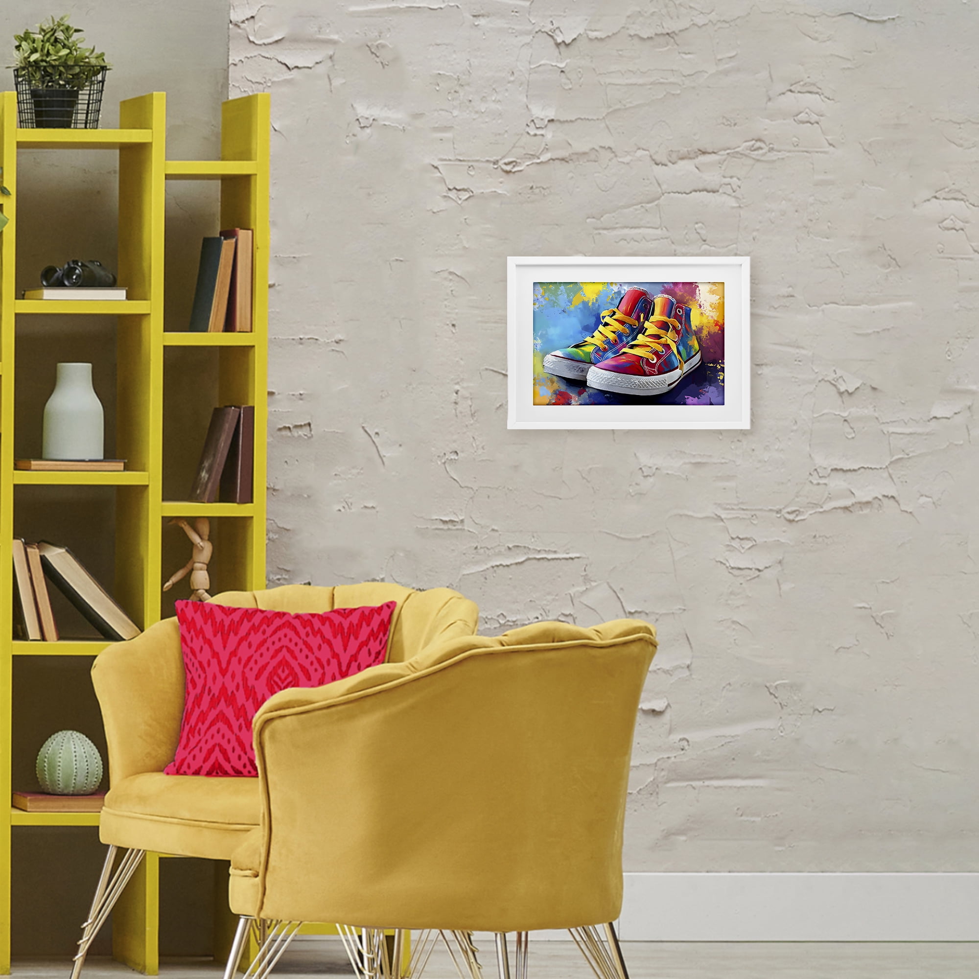 Stupell Industries High Tops with Yellow Laces White Framed Print Under Glass, design by Creative Studio