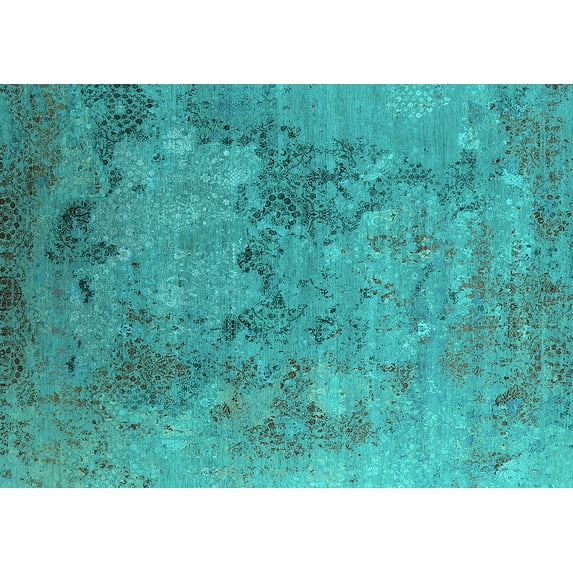 Ahgly Company Indoor Rectangle Oriental Turquoise Blue Industrial Area Rugs, 5' x 7'