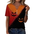 thumbnail image 2 of Domuza Womens Halloween Shirts Casual V Neck Short Sleeve Holiday Henley Tshirts Fall Funny Novelty Print Vintage Button Up Pullover-D S, 2 of 6