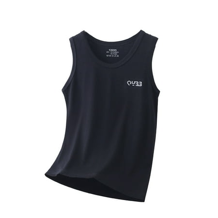 Ulitacool Boy T Shirts Children S Summer Solid Colored Vest Round Neck Tee Sleeveless Lyocell Pullover Tank Tops Simple Child Clothing Black 5-6 Years