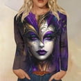 thumbnail image 3 of Craaazy Women's Fashion Crew Neck Long-Sleeve Mardi Gras Print Casual Pullover Tops Gifts, 3 of 5