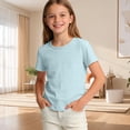 thumbnail image 2 of Tranfacy Shirts for Girls Soft Breathable Solid Candy Colored Short Sleeve Pullover Top for Spring and Summer for Children, 2 of 7