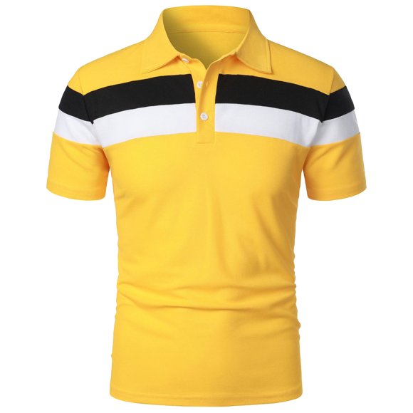 Ketyyh-chn99 Men's Long Sleeve Polo Shirt Big and Tall Shirts Men's Short Sleeve Polyester Polo Collar Polo Shirt Regular Fit Yellow,3XL