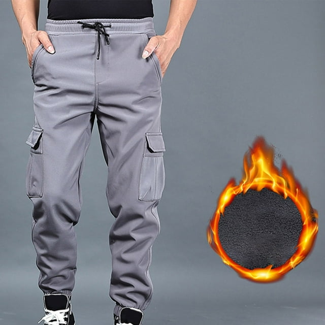Pantalons Cargo M-5X Grande Taille pour Hommes avec Multi-Poches Grande Taille Doublés en Polaire Taille Élastique à Cordon Jambe Fuselée Solide Randonnée Jogging