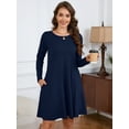 thumbnail image 3 of Chiclily Women's Long Sleeve Casual Dress Navy Blue Large Tunic Dress Loose T-Shirt Dress with Pockets, 3 of 7
