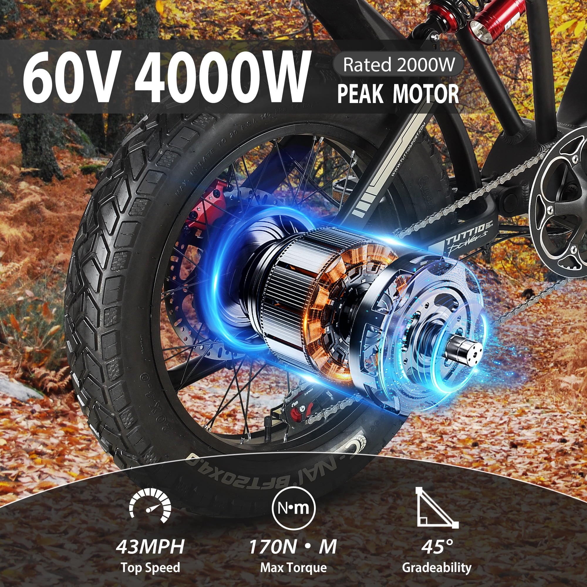 TUTTIO ICT 4000W Men's Electric Dirt Bike, 60V 25AH Teen Electric Motorcycle, Top Speed ​​49 mph, with Rear Wing and Storage Kit