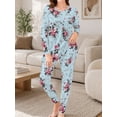thumbnail image 4 of Women's Milk Silk Sleepwear Long Sleeve Pajama Set Sky Blue Vintage Rose 2 Piece Loungewear, 4 of 7