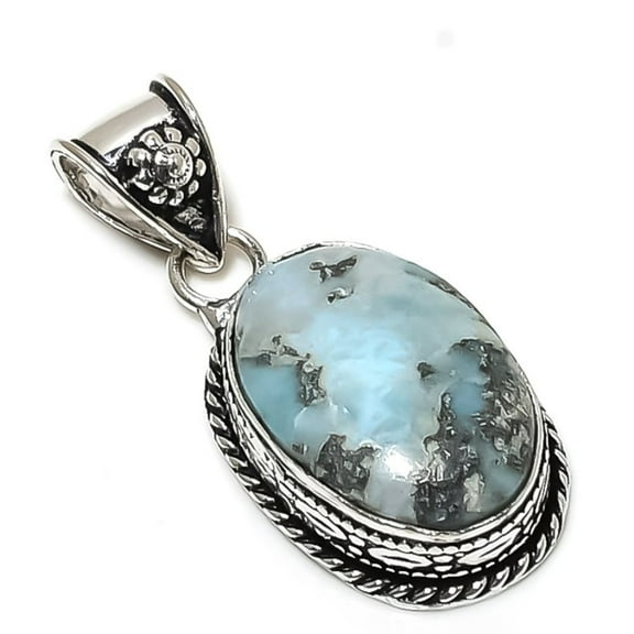 Natural Republic Larimar Gemstone 925 Sterling Silver Gift Pendant 1.77"