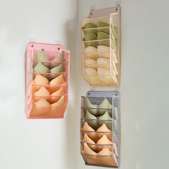 Enlarged Closet Hanging Bra Organizer with Rotating Metal Hanger, Dual Sided Wall Shelf Wardrobe Mesh Pockets Hanging Storage Bag,Oxford Cloth Space Saver Bag for Bra Underwear Underpants Socks