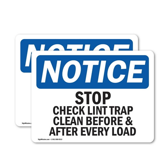 (2 Pack) Stop Check Lint Trap Clean Before & After OSHA Notice Sign