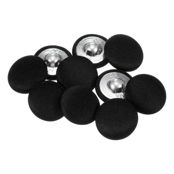 10pcs 32L Fabric Cloth Covered Button 20mm Round Metal Shank Sewing Buttons for Suits Blouses Sweaters, Black