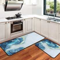 Kitchen Rugs and Mats Non Skid Washable, Blue and White Marble Kitchen Rug Mat Set of 2 PCS, Comfort Kitchen Floor Mat for Floor Home, Office, Sink, Laundry (17"x47" 17"x30")