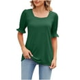 thumbnail image 2 of Otvok Womens Short Sleeve Tops Casual Solid Color Square Neck Ruffle Sleeve Blouses T-Shirt, 2 of 6