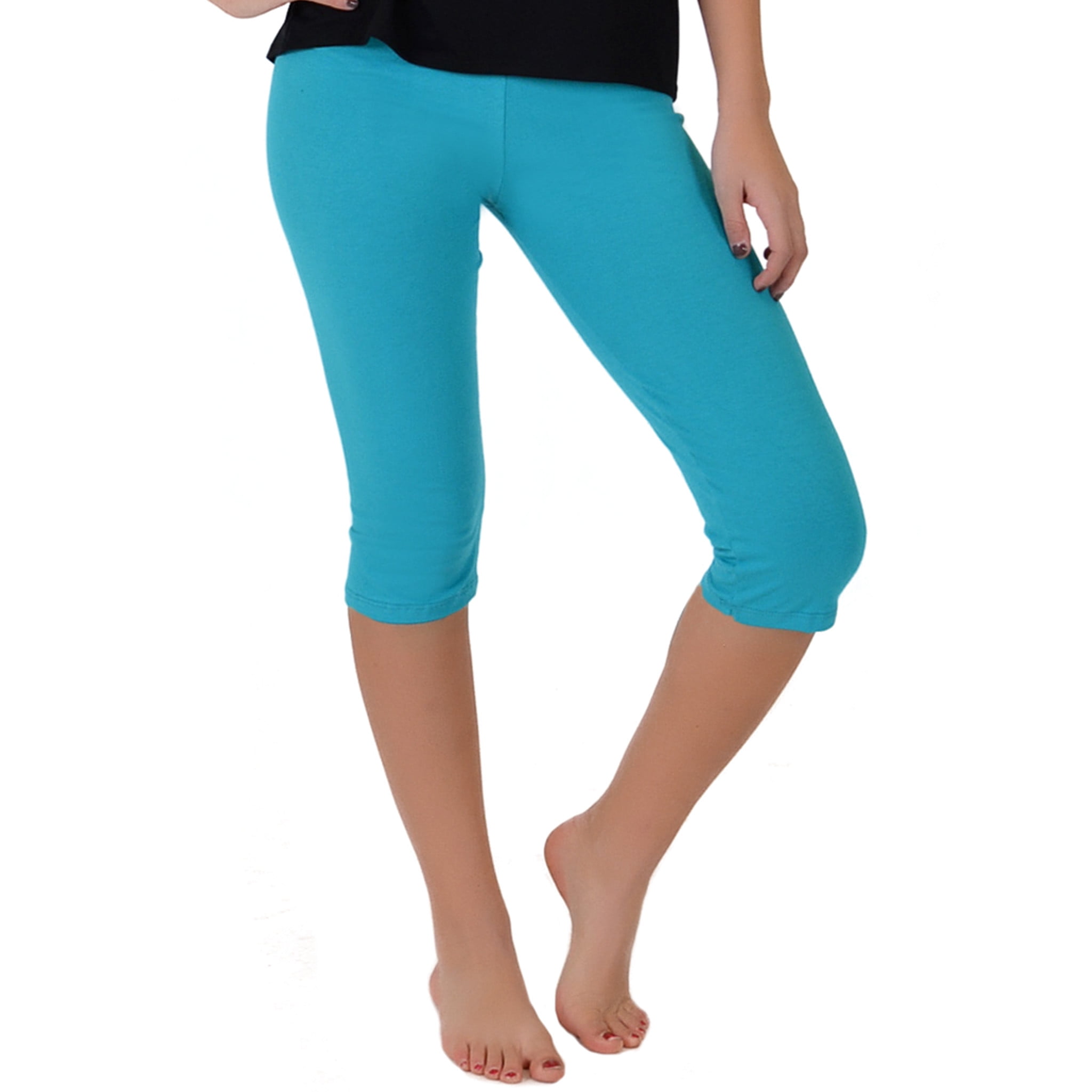 Women & Plus Basic Cotton Spandex Stretch Below Knee Length Capri Leggings