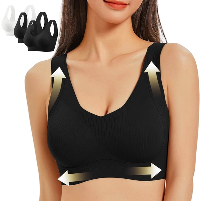 Diufon Plus Size Bras for Women 3 Pack Wireless Support Sports Bras Comfortable Breathable Sleep Yoga Bralettes