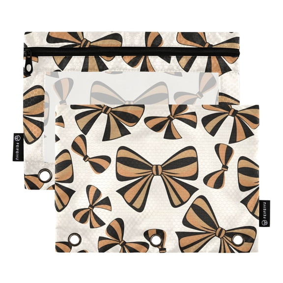 ALAZA 2 Pack Pencil Pouch Leopard Bows Pencil Case for 3 Ring Binder Clear Window Pencil Bag Organizers