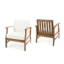 GDF Studio Abena Outdoor Acacia Wood Club Chairs with Cushions, Set of 2, Teak and Cream