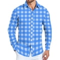 thumbnail image 2 of New Men's Long-Sleeved Plaid Shirt Spring Lapel Button Fashion Casual Comfortable Personality Breathable Handsome Male Loose Elastic Outwear Sky Blue 2XL, 2 of 5