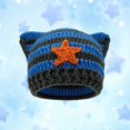 thumbnail image 2 of AJGRHE Cat Ear Beanie Y2K Hat, Star Cat Ear Cap For Adults Warm Hand Crocheted Ear Striped Wool Ear Cap Blue One Size, 2 of 3