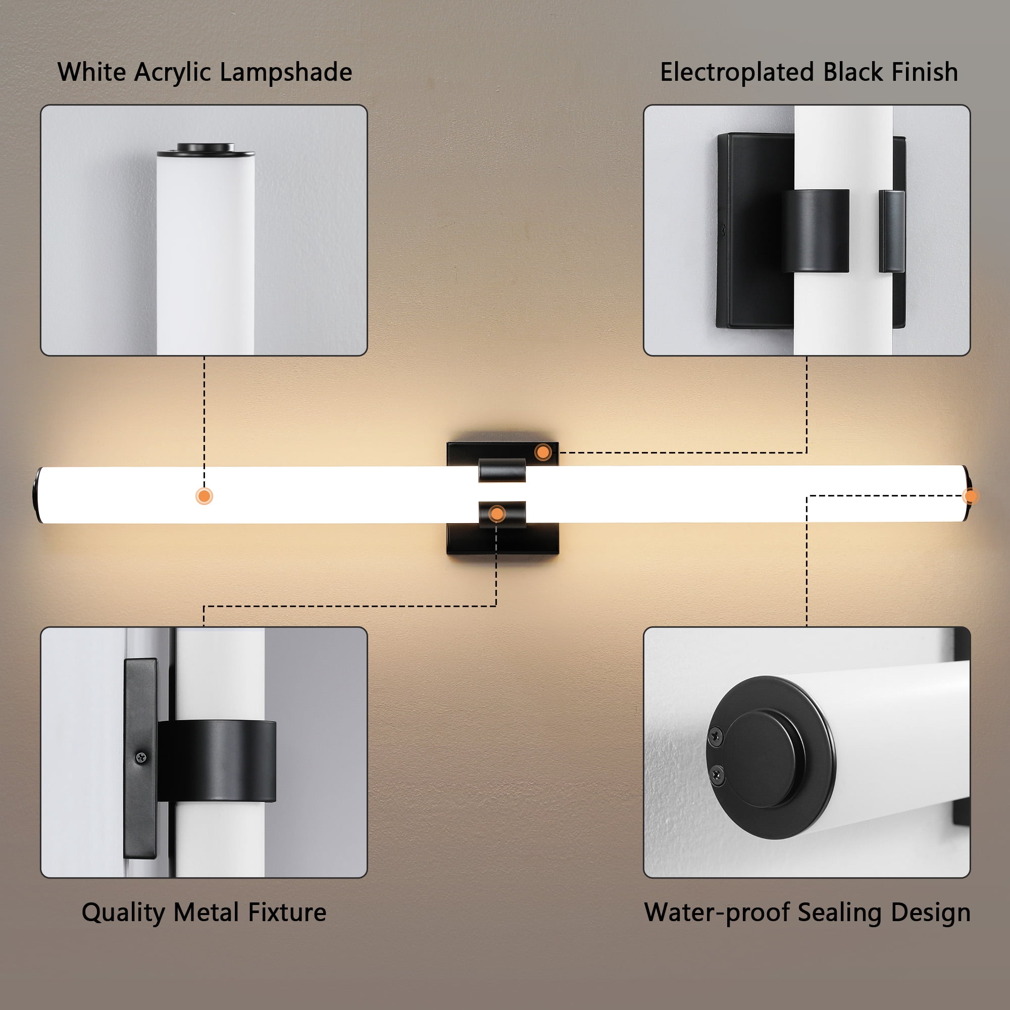 KAISITE Modern 1-Light Dimmable LED Bathroom Vanity Light, Waterproof Lamps for Bathroom, Acrylic Lampshade