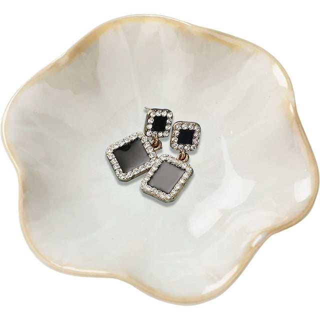 1 plato de joyería de cerámica, regalos para mujeres, joyería de su hoja, bandeja para llaves, anillo pequeño, soporte para platos, mesita de noche, decoración de entrada, decoración del hogar, Navidad, cumpleaños, regalo de amistad para amiga y colega ER