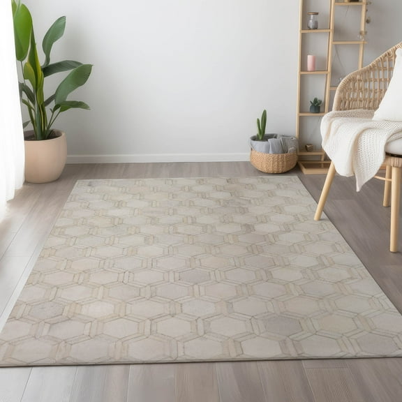 Addison Rugs Mayfield Washable Cowhide Double Octagons Ivory Rectangle Rug, 10' x 14'