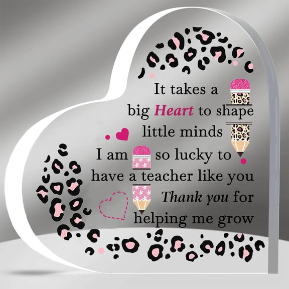 Teacher Heart Plaques Special Teacher's Day Gifts Birthday Appreciate Professor Graduation Instructor Thank You Desk Acrylic Signs Women Christmas Educator Retirement Leopard Souvenirs