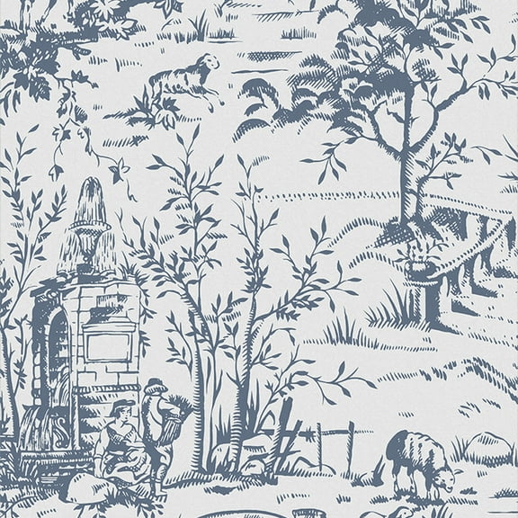 Laura Ashley Toile de Jouy Dark Seaspray Blue Wallpaper