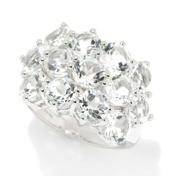 925 Sterling Silver White Topaz Round Cut 3 Row Ring