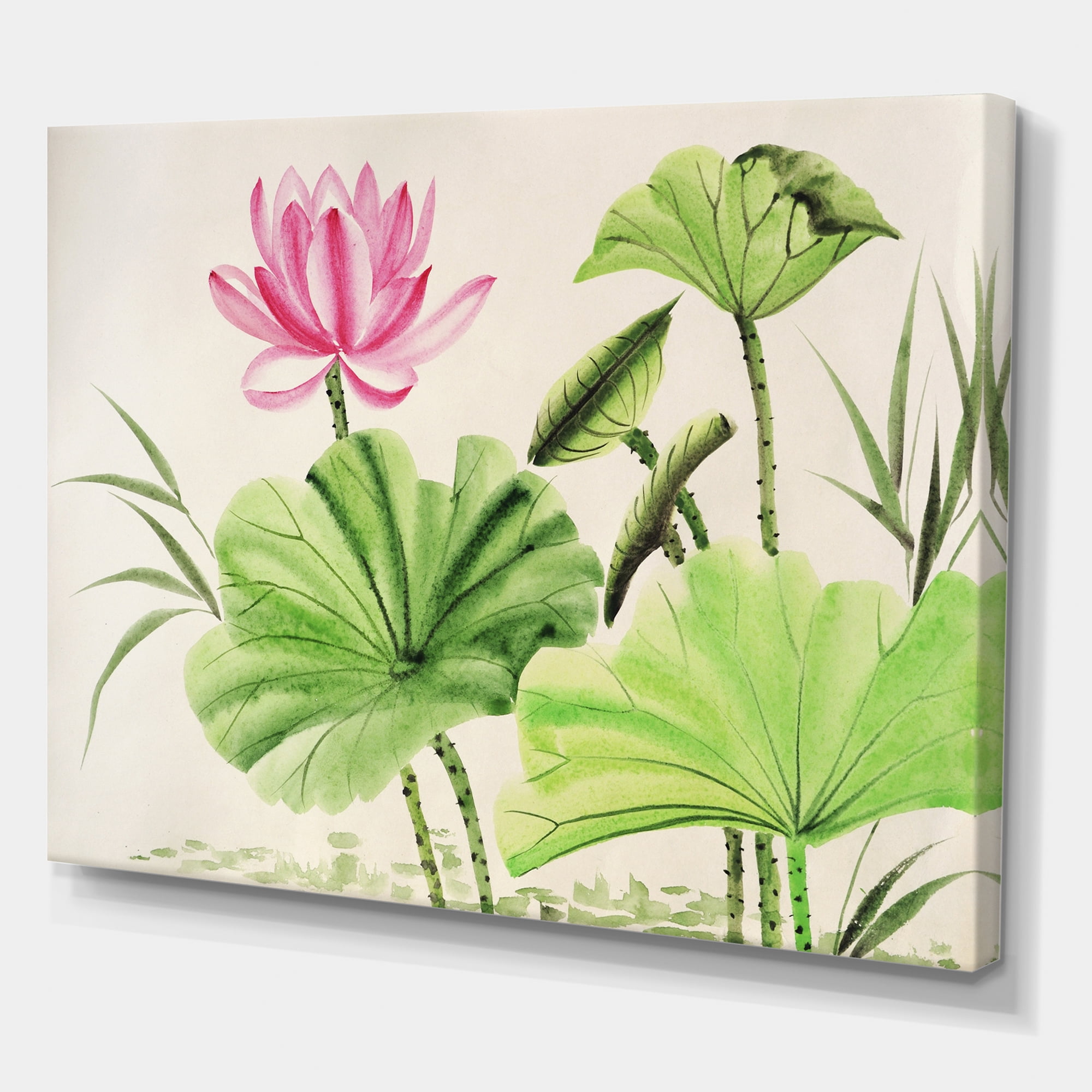 Designart ' Ancient Pink Lotuses In The Pond V ' Traditional Canvas Wall Art Print