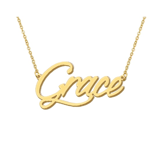 HUAN XUN 18k Gold Plated Grace Name Necklace Stainless Steel Nameplate Necklaces for Womens Mens Mother Day Christmas Jewelry Gift