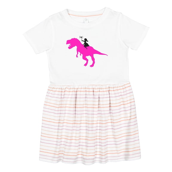 Inktastic Princess Riding Her T-rex Girls Toddler Dress