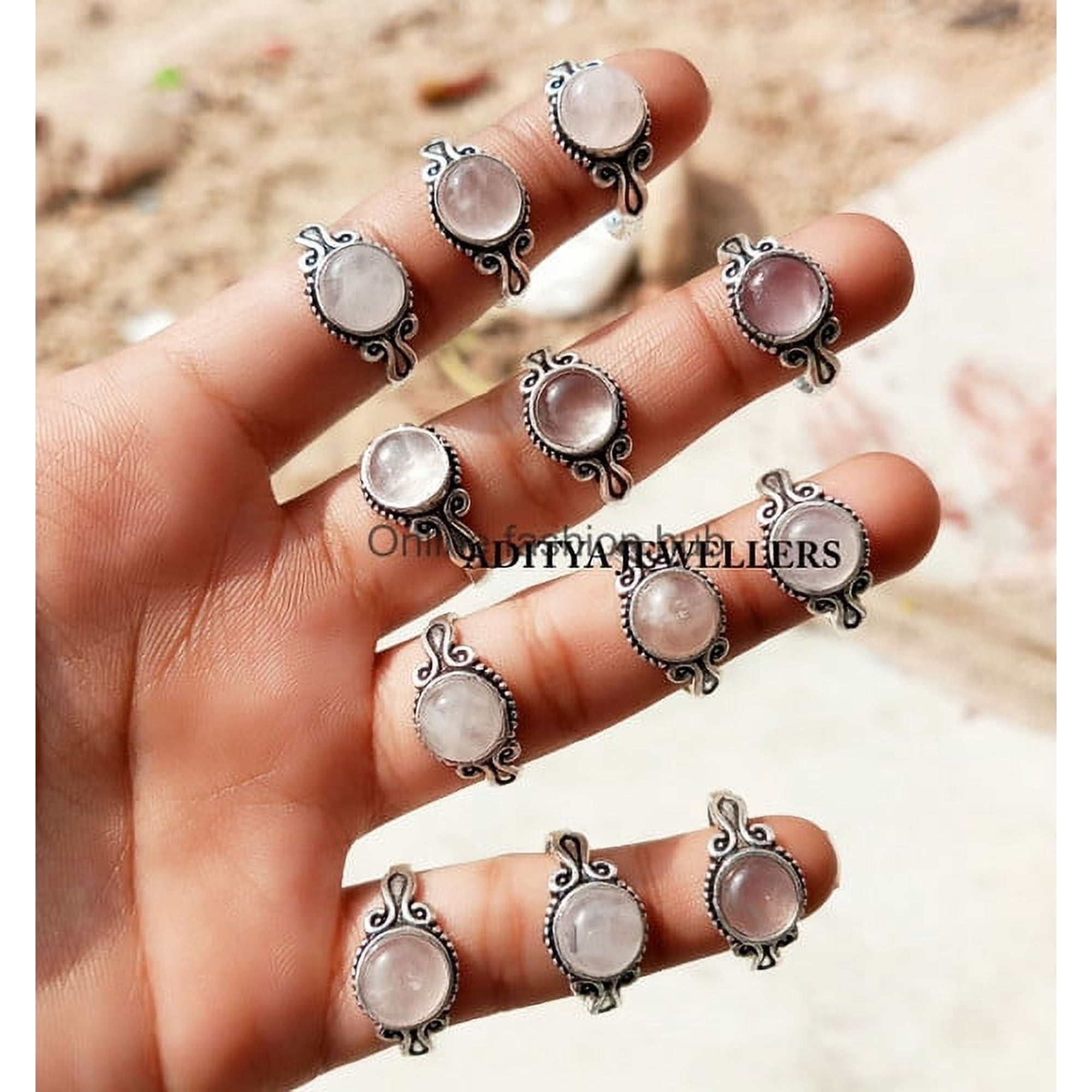 Rose Quartz Gemstone 925 Sterling Silver Plated Handmade Ring 50 pcs