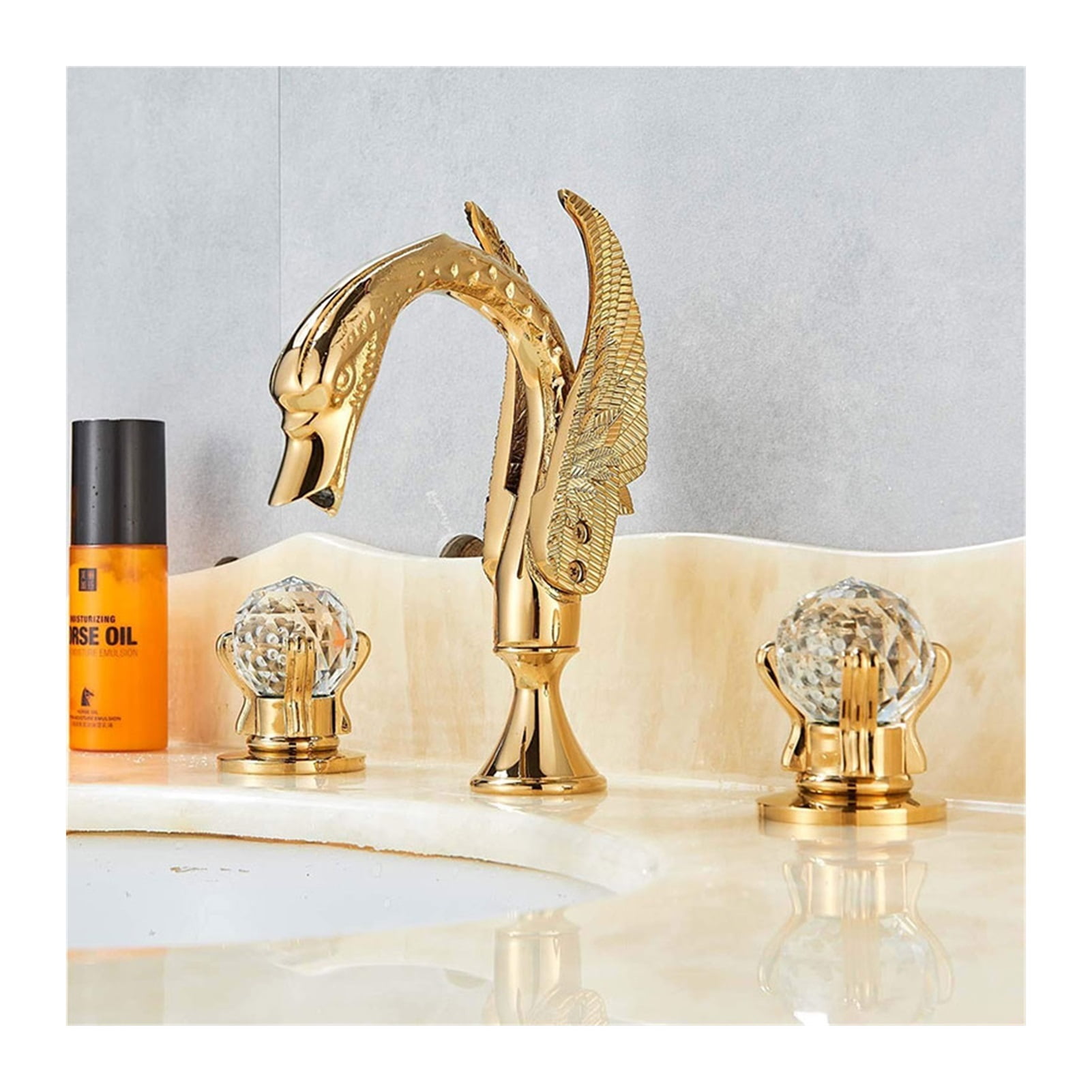 Golden Bathroom Basin Faucet Sink Tap Polished Gold Bathtub Swan Two Crystal Handwheel Elegant Mixer Tap Widespread