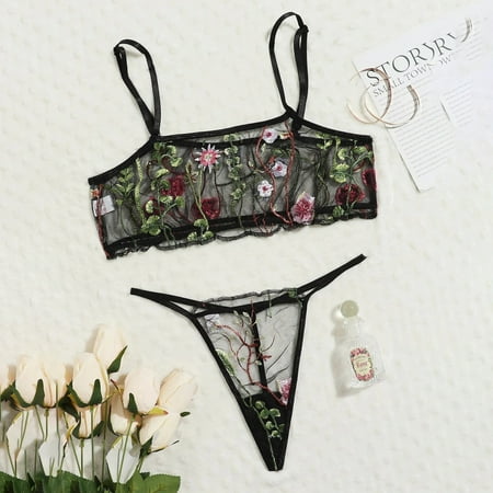 

PEZHADA FY23 Valentine s Day Ladies Sexy Temptation See-through Underwear Floral Embroidery Mesh Underwear