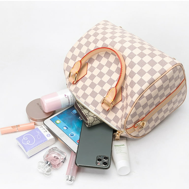 Colisha 2 Pack Women's Shoulder Checkered Tote Bag & Wallet Set,PU Vegan  Leather Handle Messenger Bags with Inner Pouch,Fashion Satchel Handbag 