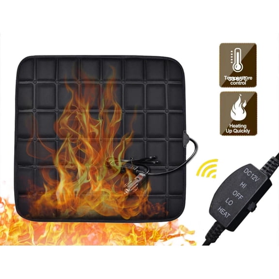Universal Car Heated Seat Cushion, 12V Electric Seat Warmer Pad with Temperature Control, Black