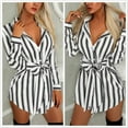 thumbnail image 5 of Henpk Summer Dresses for Women Striped T Shirt Dress Casual Midi Dress Short Sleeve Sundress with Pockets Fashion Long Sleeve Button Sexy Bandage V-Neck Stripe Print Mini Dress Multi-color L, 5 of 8