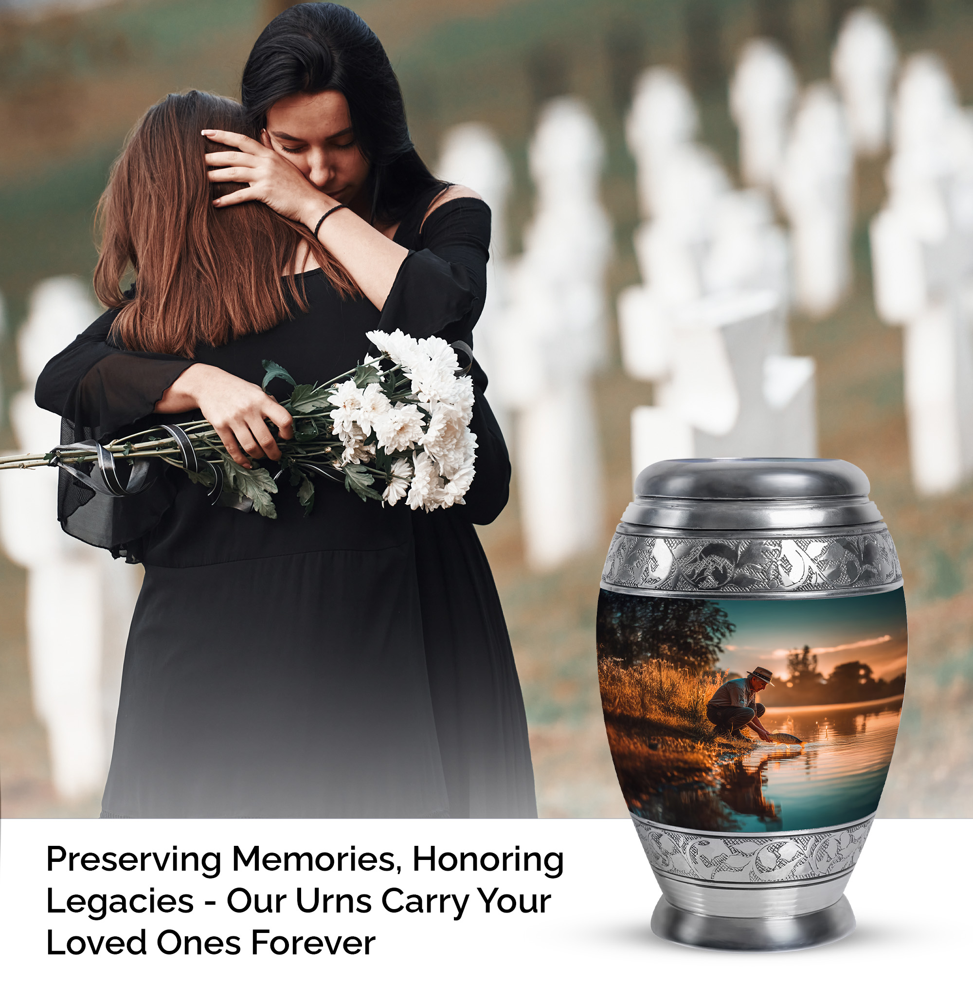 MUKTIVE Fishing Cremation Keepsake Urns for Adult Male Female Ashes - Fisherman Burial Urn for Human Ashes for Female Small - Cremation Remains Containers - Sympathy Gifts for Loss (3 Inch)