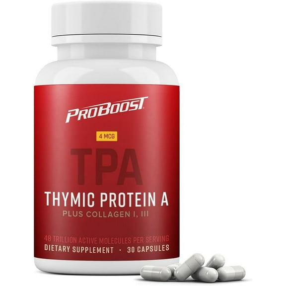 Pro Boost 4 McG Thymic Protein A (TPA) Capsules with Collagen Peptides - All Natural, Immune Regulation and Joint Health Supplement - 30 Capsules, 4 McG TPA/Serving