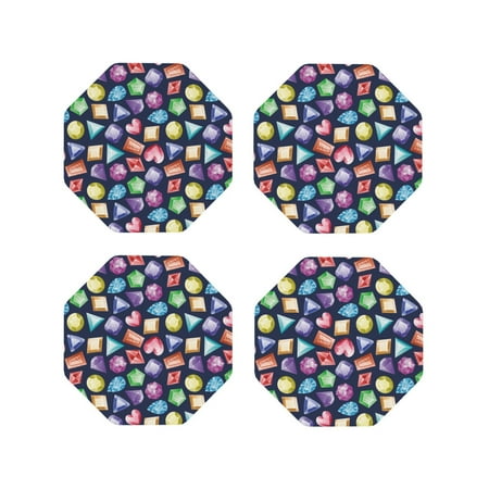 

Drink Coasters Set of 4 colorful crystals stones Leather Coasters for Coffee Table Protector Heat Resistant Cute Coasters for Home Decor Housewarming Gifts Bar Kitchen 4 Inch Octagon